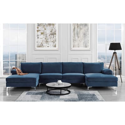 Sofamania Velvet Sectional Sofa with Armrests