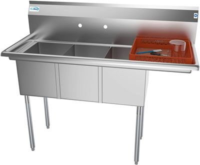 4. KoolMore 10 Inches 3-Compartment Sink