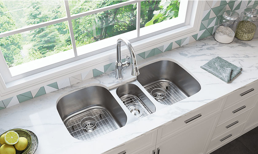 quartz triple kitchen sink