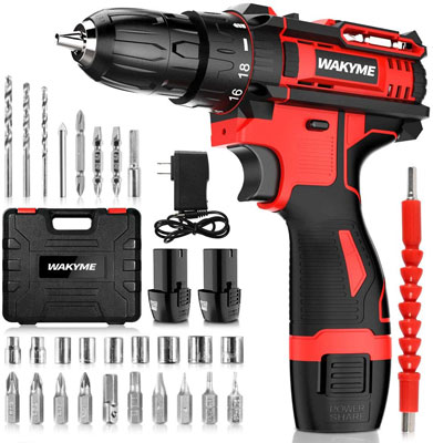 8. WAKYME Cordless Drill Driver Kit with 2 Batteries