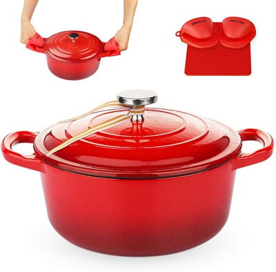 3. KUTIME Cast Iron Dutch Oven Pot with Lid, Red