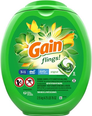 2. Gain flings! 96 Count Liquid Laundry Detergent Pacs