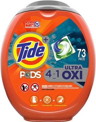 3. Tide 73 Count Ultra Oxi Liquid Laundry Detergent Pacs