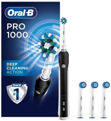 10. Oral-B 1000 CrossAction Black Electric Toothbrush, 3 Count