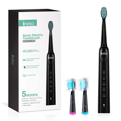 7. Initio Black Sonic Electric Toothbrush for Adults and Teens